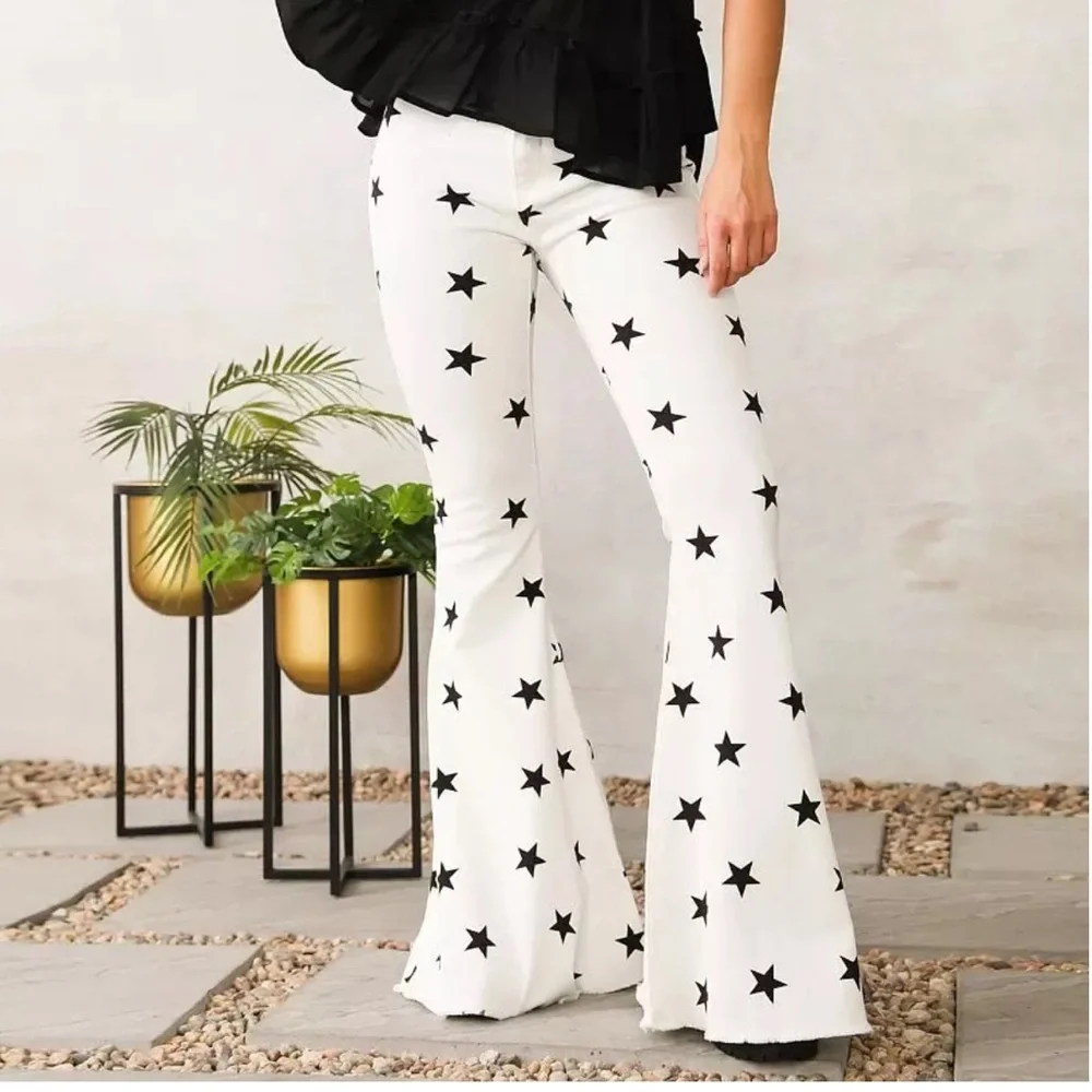 Cavender’s Cream & Red Star Print Flared Pants Sz Small NEW 77 - Picture 12 of 12